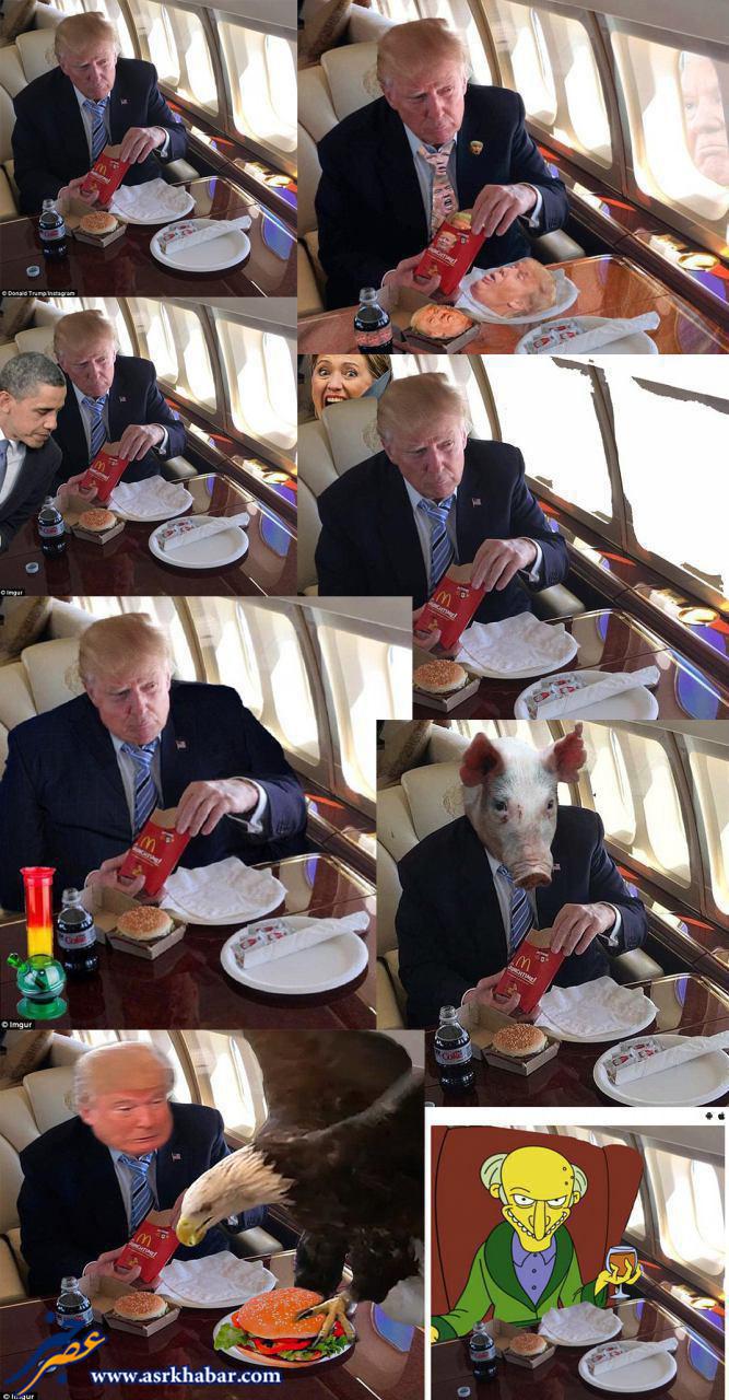 غذاخوردن ترامپ در هواپیما، سوژه شد (عكس)