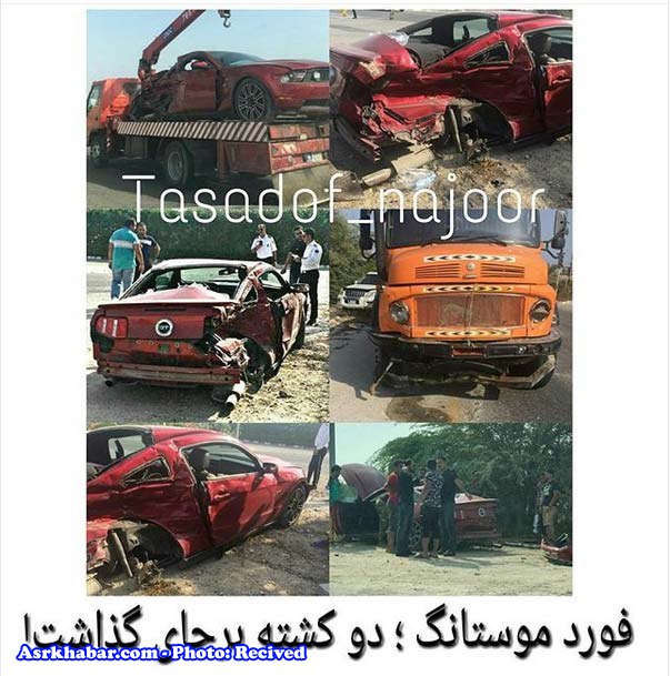 2 کشته در تصادف فورد موستانگ در کیش (عکس)