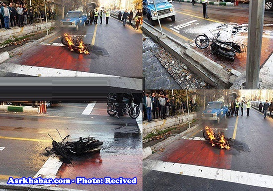 آتش زدن موتورسیکلت در خیابان ولیعصر پس از توقیف! (+عکس)