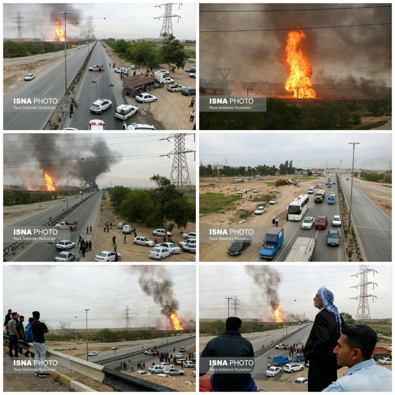 تصاویری از انفجار و آتش‌سوزی در خط لوله نفت اهواز به رامهرمز