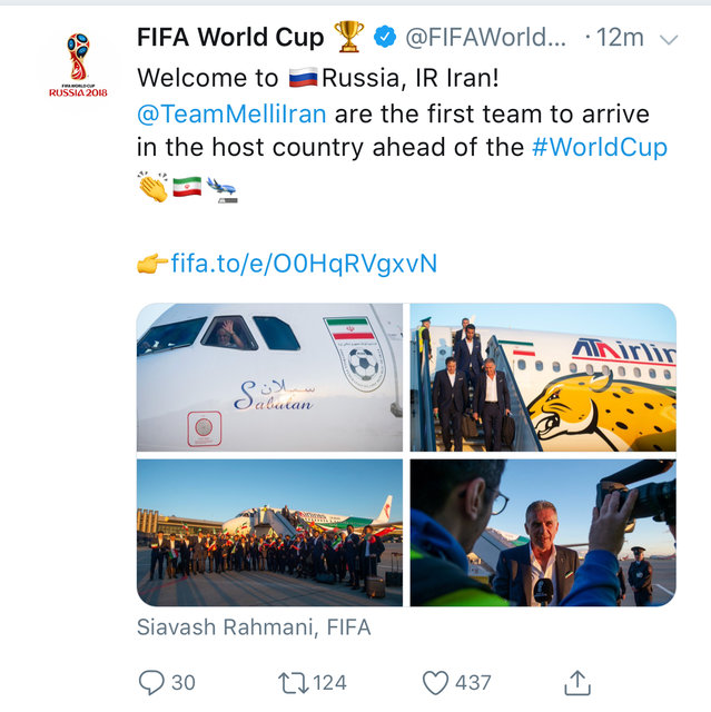 خوش‌آمدگویی فیفا به تیم ملی فوتبال ایران