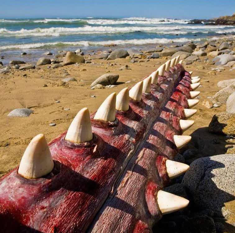 تصویری از دهان و دندان‌های نهنگ عنبر‌