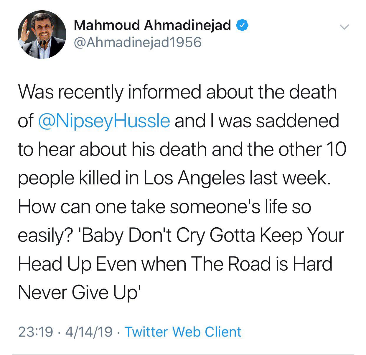 اندوه عجیب احمدی نژاد بخاطر مرگ رپر آمریکایی! (عكس)