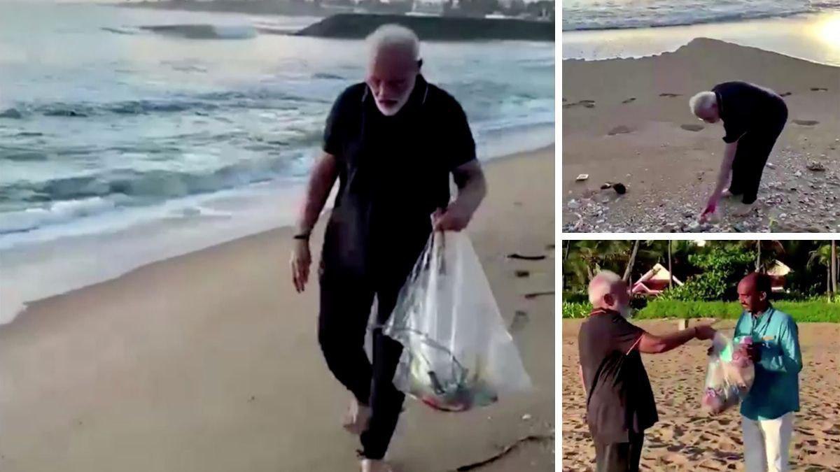 نخست وزیر هند در حال جمع آوری زباله های ساحل! (+عکس)