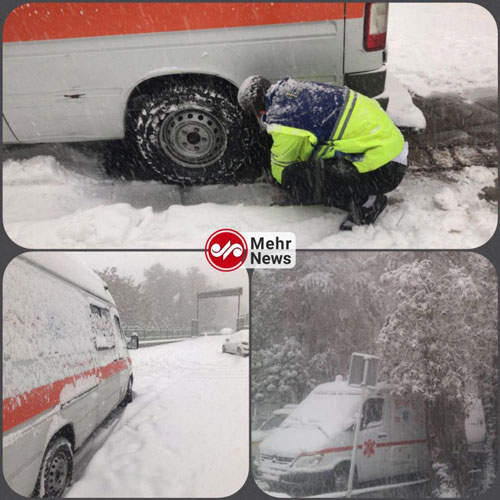 آمبولانس گرفتار برف تهران شد (+عکس)