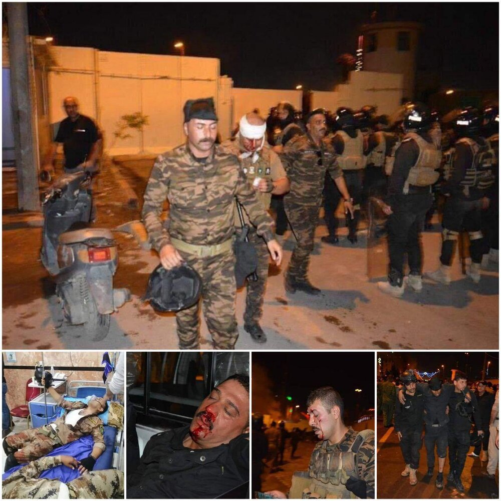 آسیب دیدگی نیروهای امنیتی عراق در پی اغتشاشات دیشب در نجف (+عکس)
