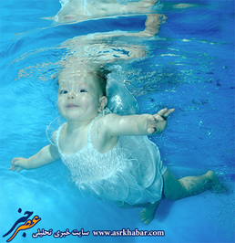 تصاویر بامزه از شنای کودکان در استخر