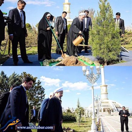 تصاویر درختکاری حسن روحانی در ترکمنستان