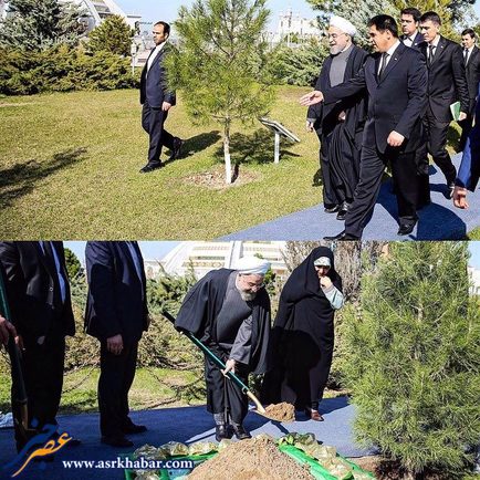 تصاویر درختکاری حسن روحانی در ترکمنستان